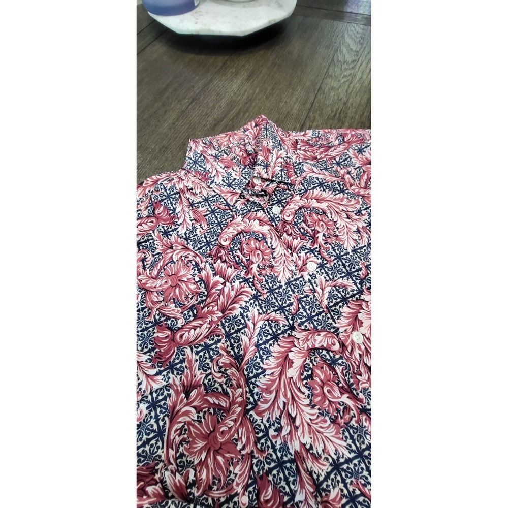 Tasso Elba Men's Small Button Up Shirt Red Blue Floral Paisley Print Cotton